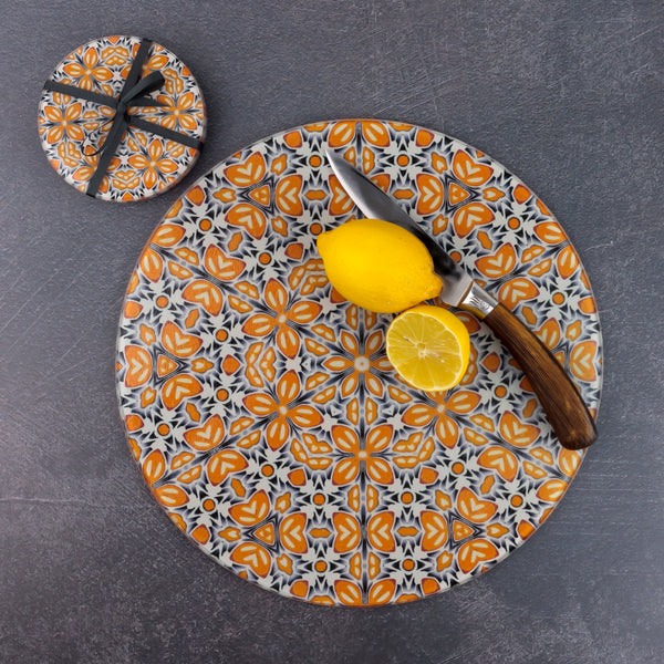 orange fox flower trivet and coasters