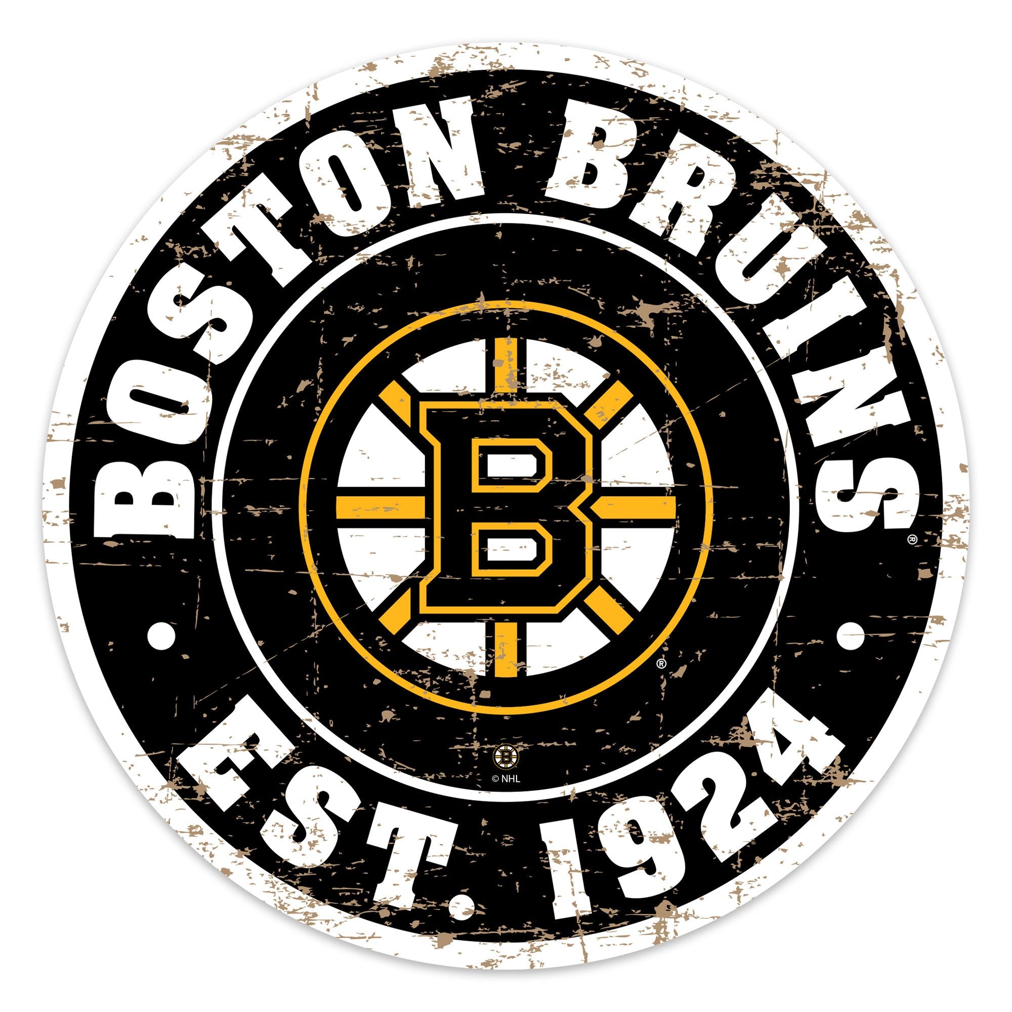 Boston Bruins Sign 22 Round Distressed Logo Hockey Hall Of Fame