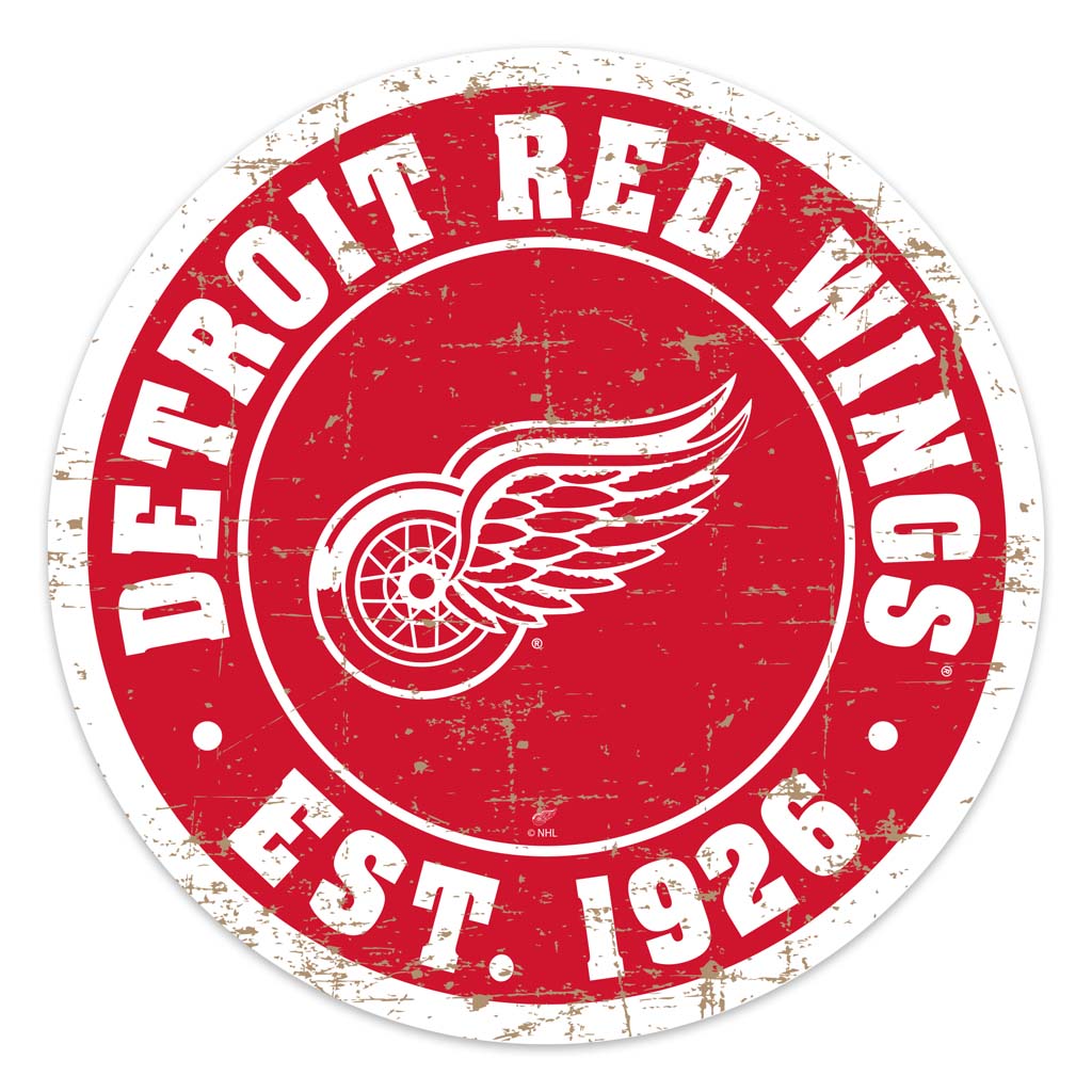 Detroit Red Wings 22" Round PVC Distressed Logo Wall Sign Hockey Hall
