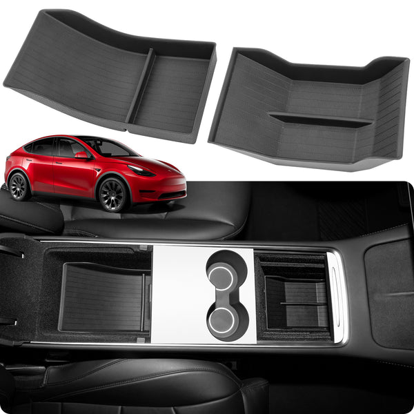 Motrobe Tesla Model Y Rear Center Console Organizer Backseat Storage Box  with Lid TPE Second Row Underseat Organizer for Model Y Interior  Accessories