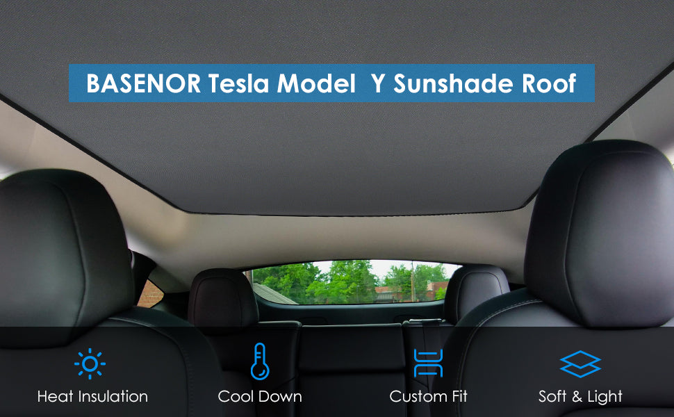 BASENOR Tesla Model Y Glasdach Sonnenschutz mit UV Wärmeisolierung  Abdeckung grau 2er-Set für 2020 2021 2022 2023 2024 Model Y