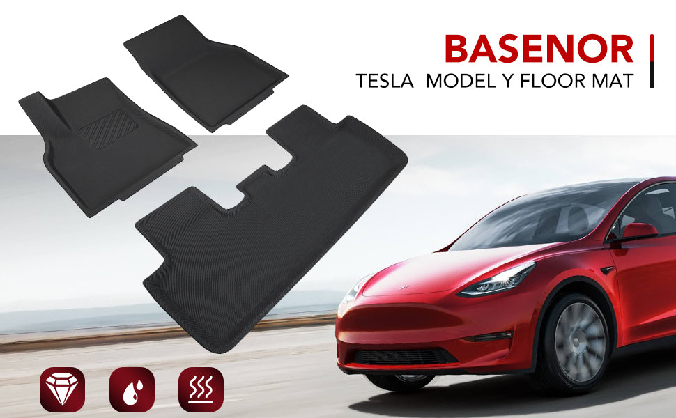  BASENOR Tesla Model Y Tapis de Sol TPE Ensemble Complet de Tapis  résistants à l'eau et à l'eau pour Tous Les Temps(6PCS) 2021-2024