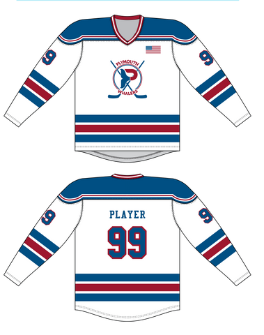 White and Blue Hockey Jerseys with the Whalers Embroidered Twill Logo –  Tally Hockey Jerseys
