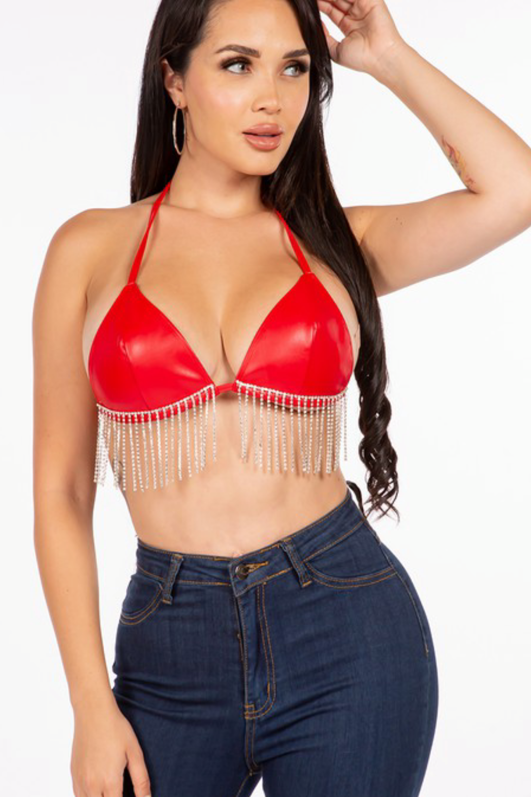 Vintage Bedazzled Red Leather Halter Top