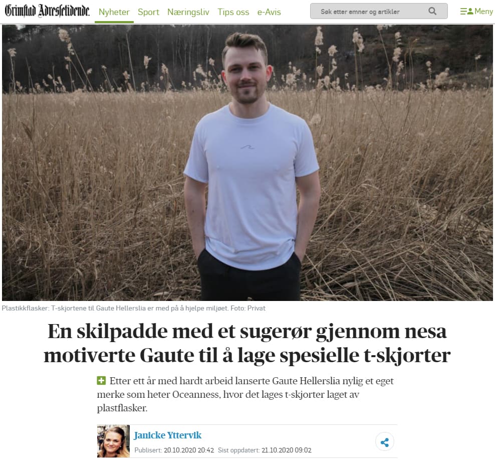 Oceanness featured in Norwegian newspaper Grimstad Adressetidende