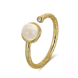 925 Sterling Silver 14K Gold Plated Natural Moonstone Fine Jewelry Round Open Ring - lanciashow
