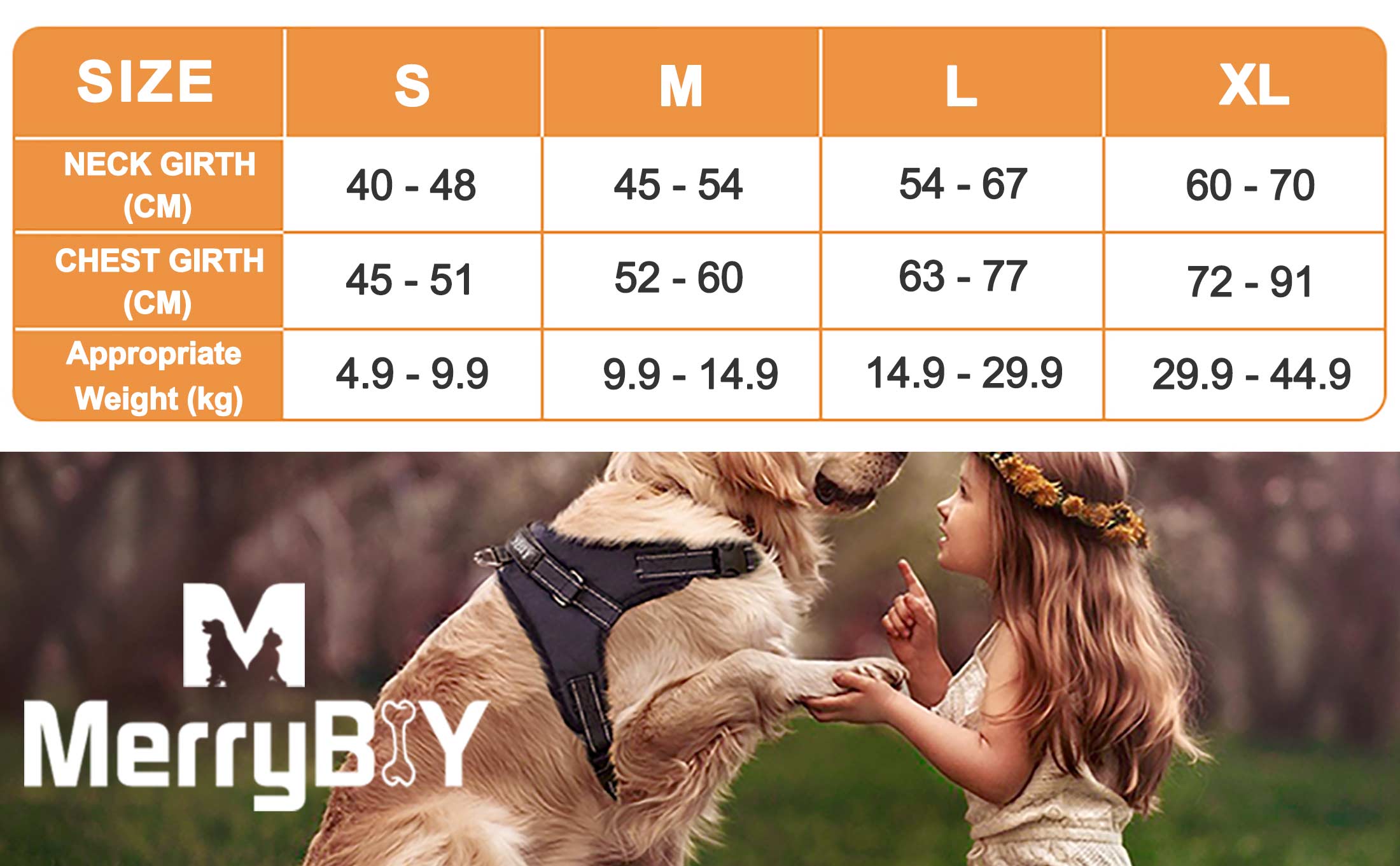 dog harness size chart