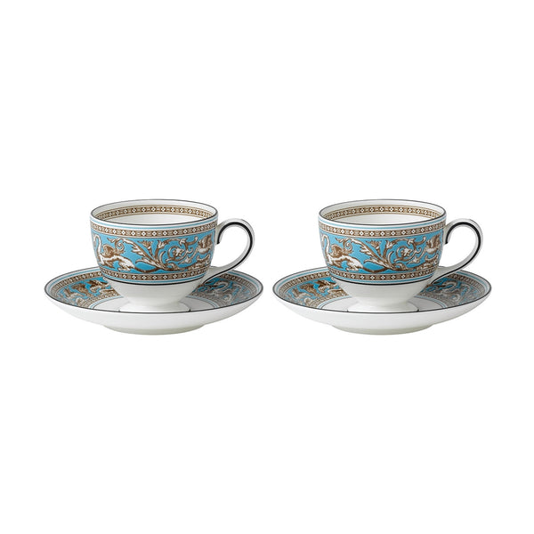 Wedgwood Florentine Turquoise Cups & Saucers, Set of 2