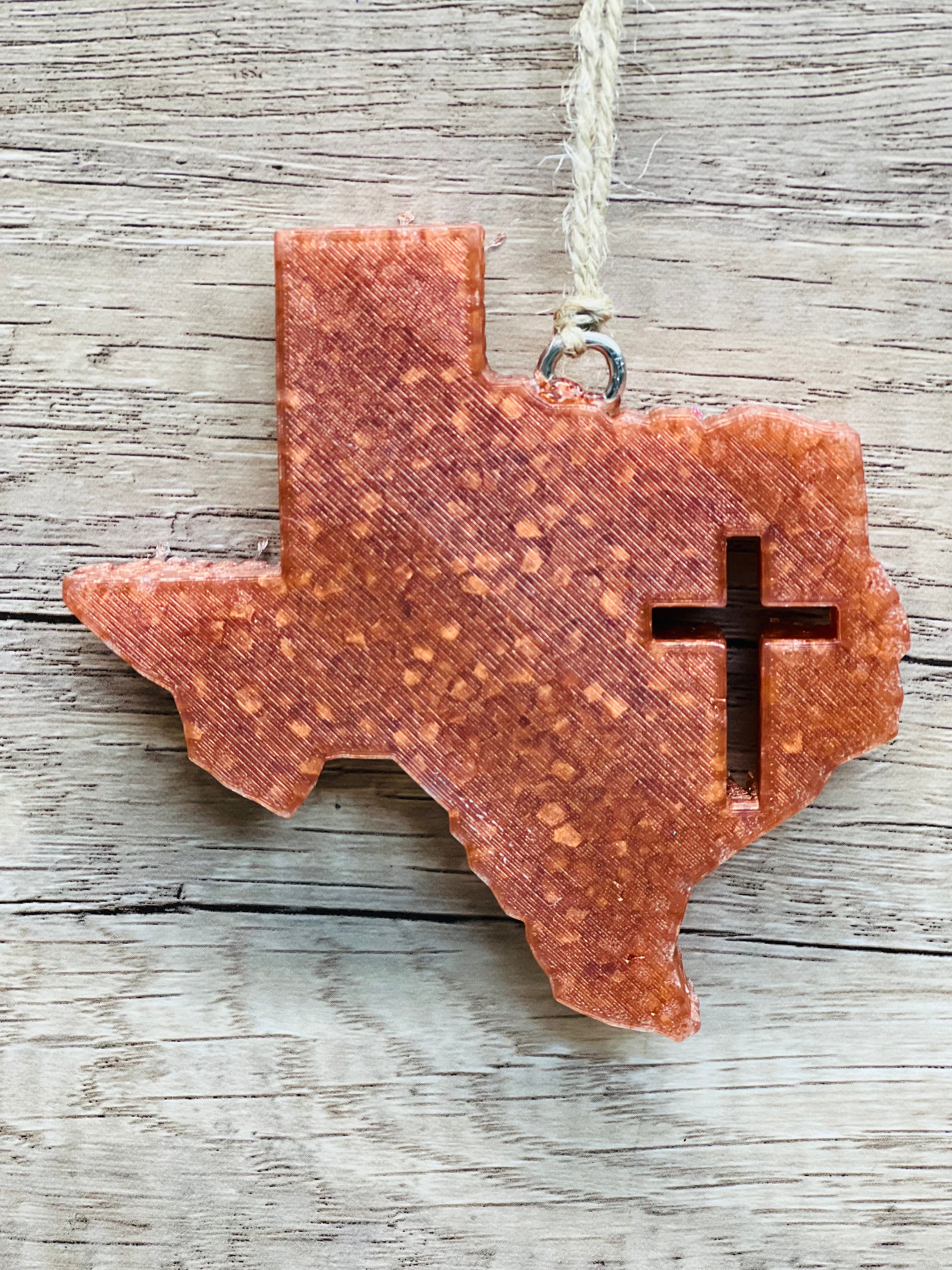 Texas with Cross cutout car freshie