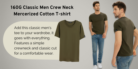160G Classic Men Crew Neck Mercerized Cotton T-shirt