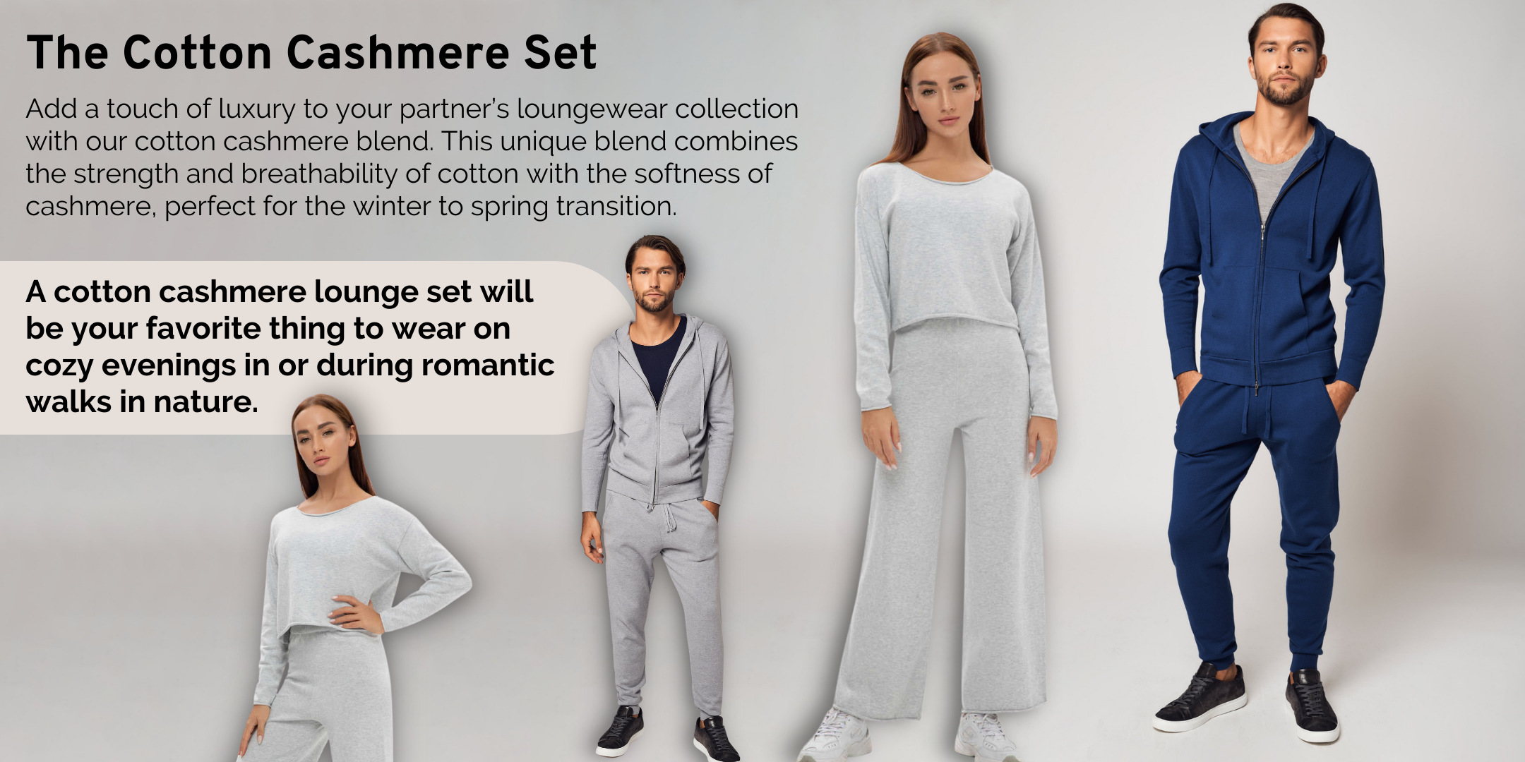 Grey Cotton Cashmere Loungewear Set & Cotton Cashmere Full Zip Hoodie Set