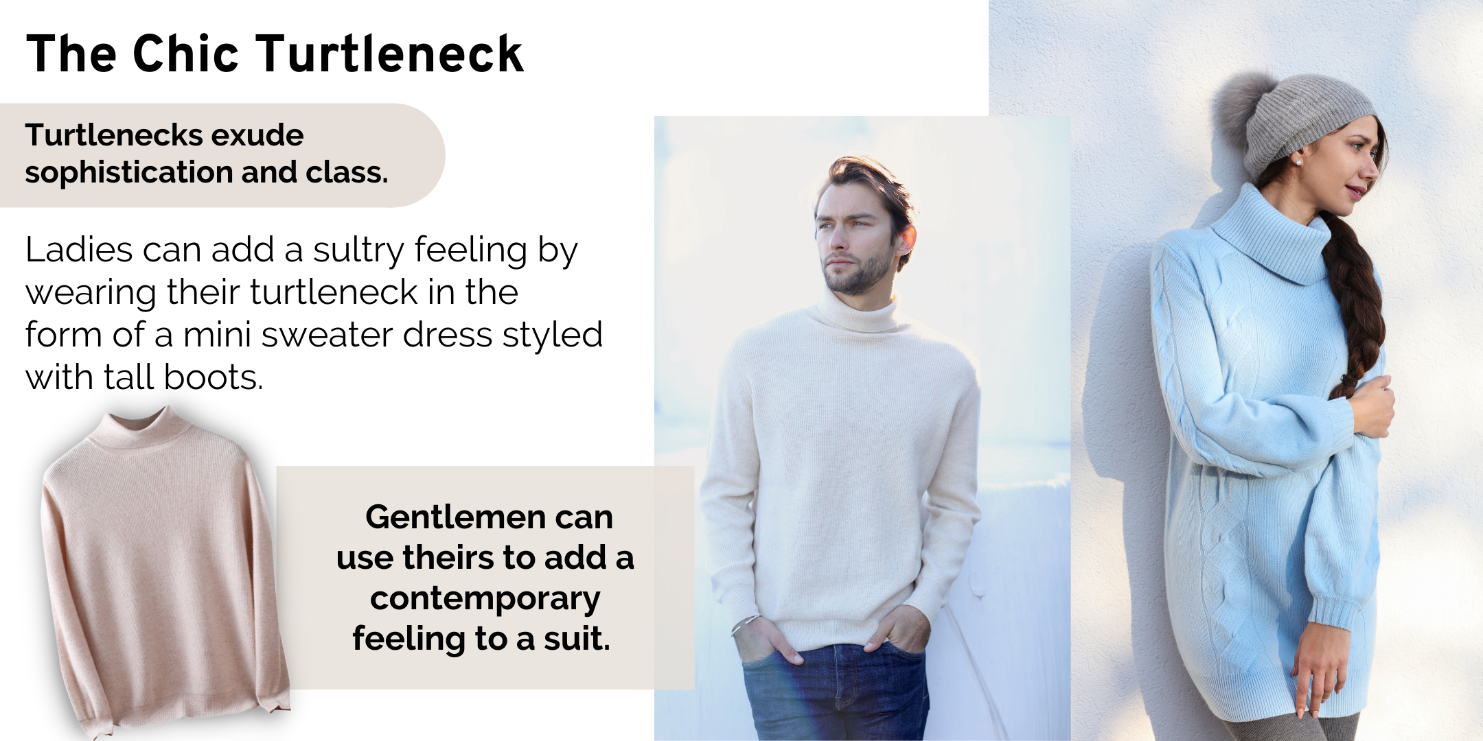 Cashmere Turtleneck Mini Sweater Dress & Men’s Merino Ribbed Turtleneck Sweater