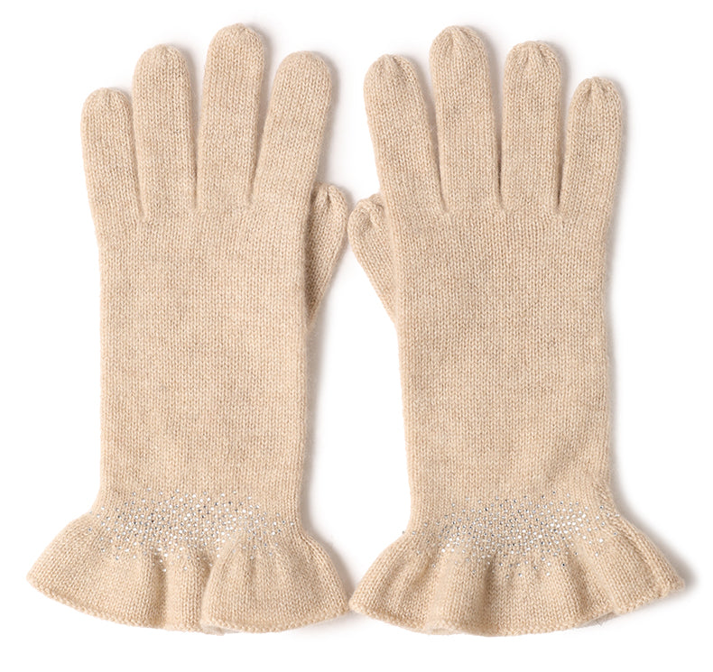 Drilling Ruffled 100% Cashmere Knitted Gloves