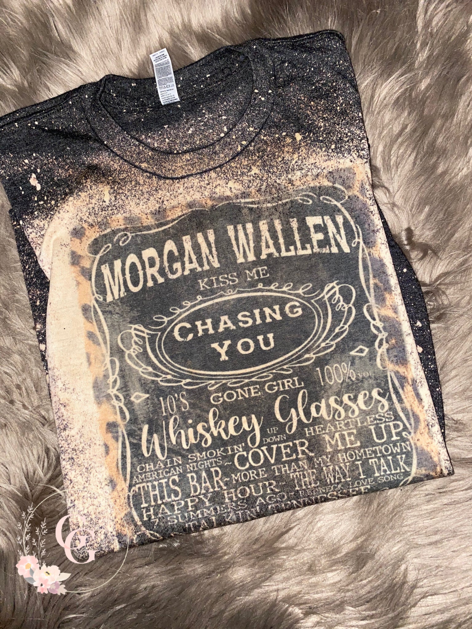 Morgan Wallen Whiskey Label Bleached Tee Gerlockglitters