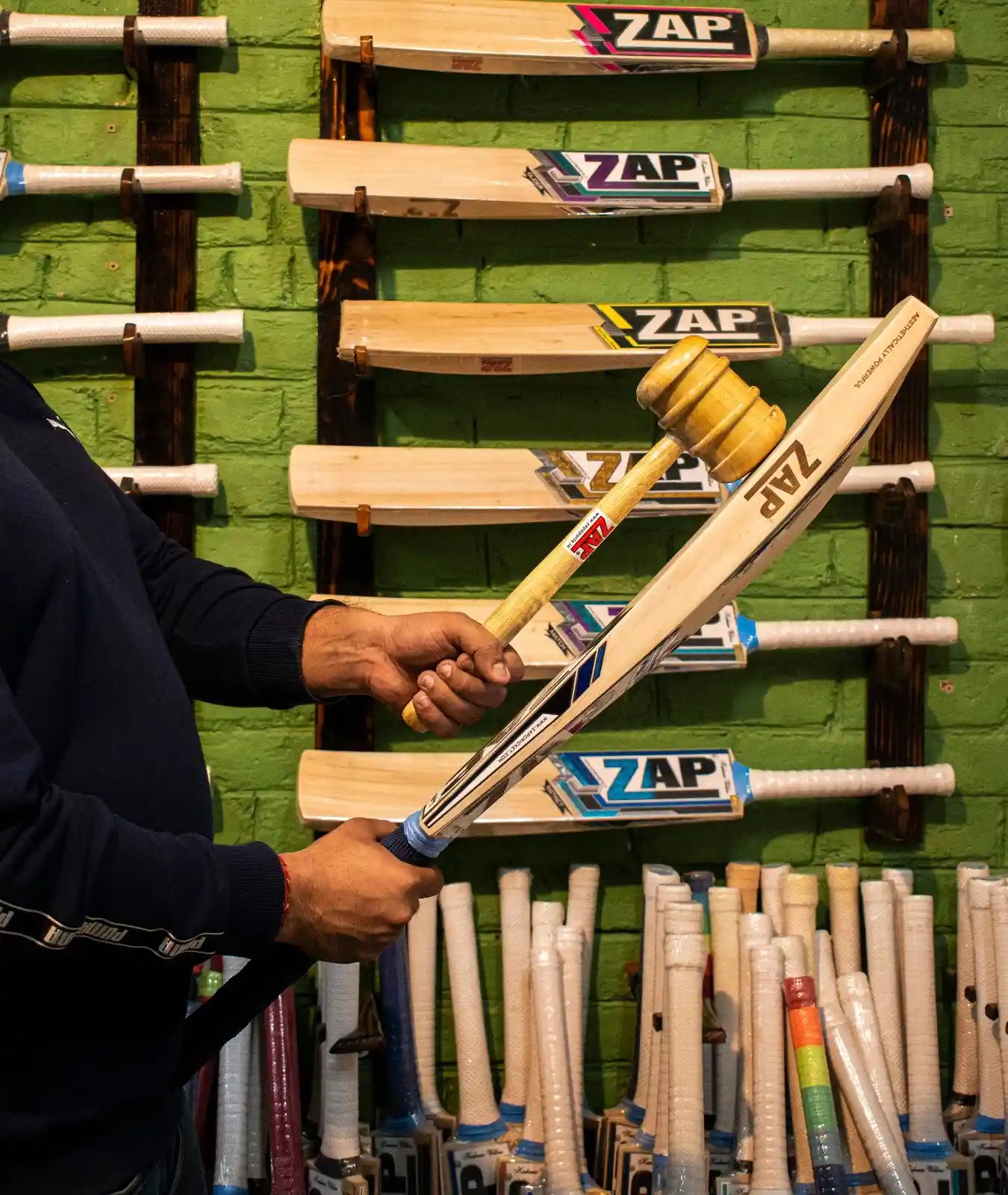 Cricket Bat knocking with a mallet