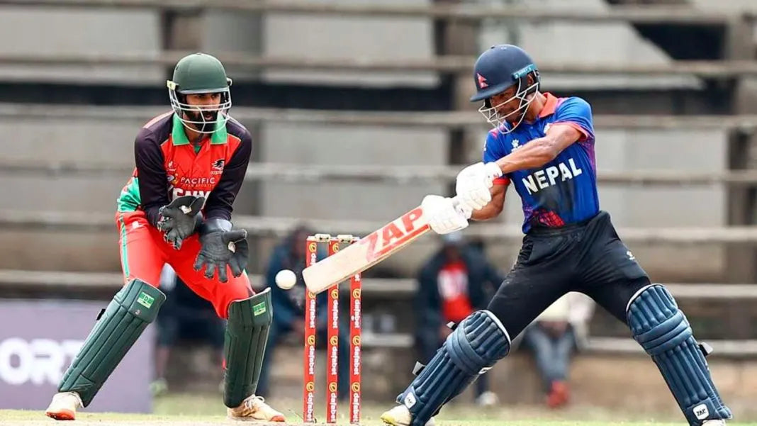 Rohit Paudel plays a cut shot with the ZAP bat in Hand