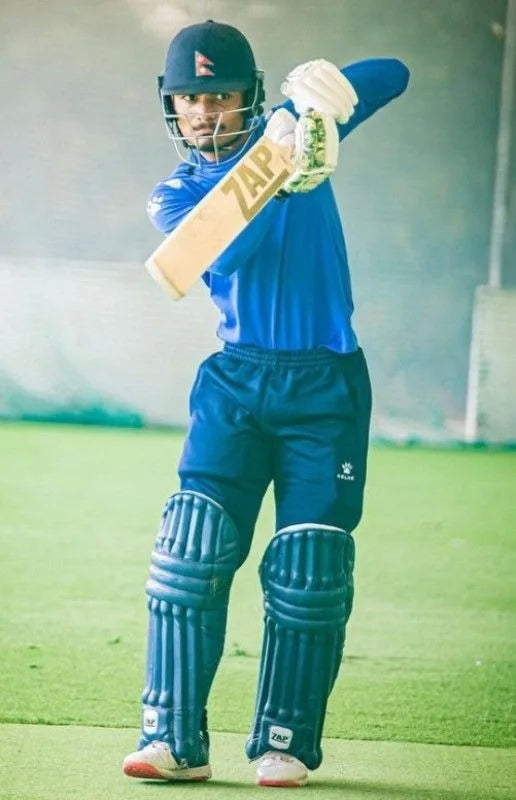 Rohit Paudel batting in the nets with his ZAP Cricket Bat