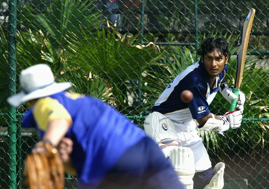 A young Kumar Sangakkara in his batting session in the nets