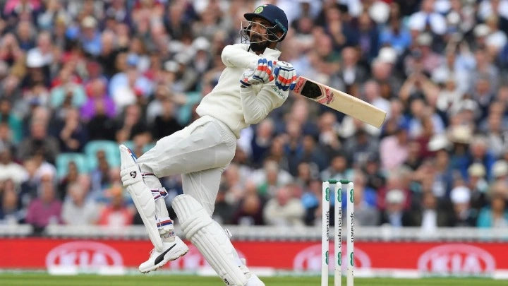 KL Rahul plays a hook cricket shot against a pacer in a test match for England