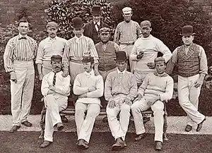 A black and white image of the historic Yorkshire Cricket Club players
