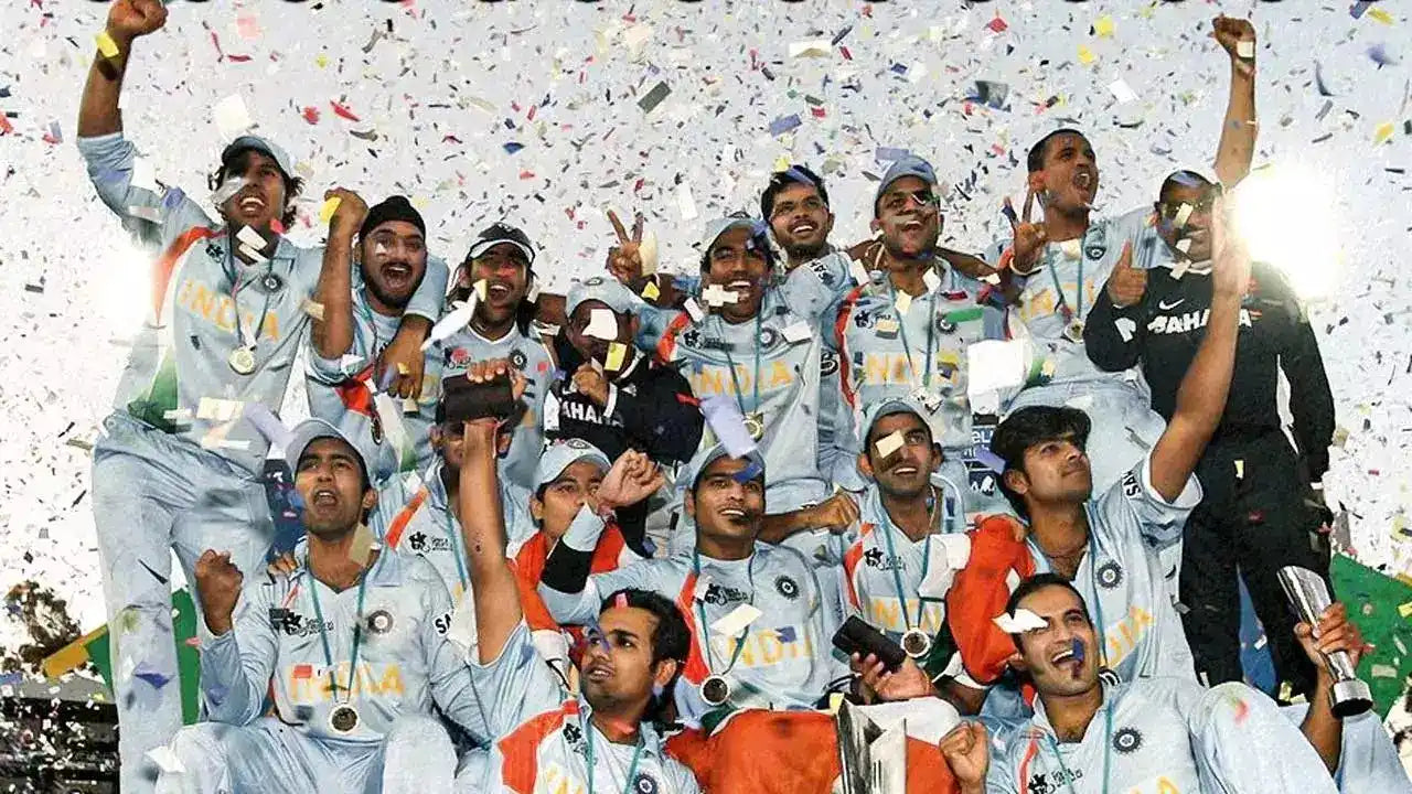 The Indian Cricket Team celebrate winning the 2007 ICC T20 World Cup