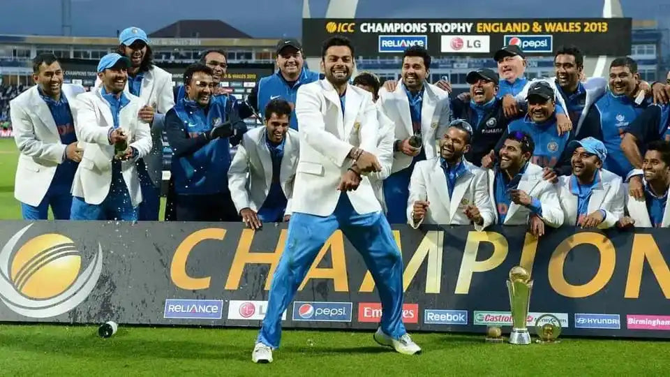 Virat Kohli dances and celebrate before the 2013 ICC Champions Trophy Winning Side