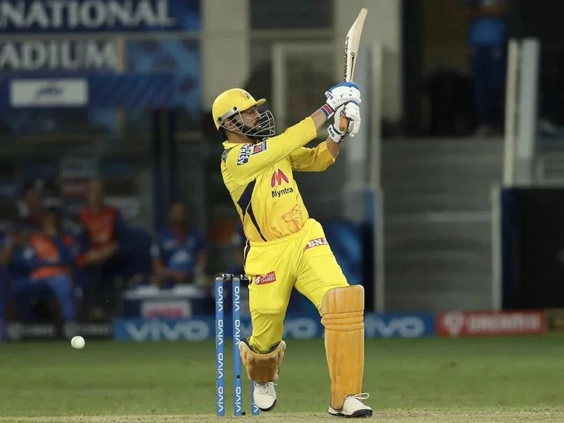 MS Dhoni hits a shot while batting in an IPL game for the Chennai Super Kings
