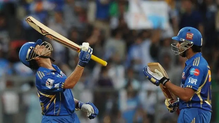 Sachin Tendulkar celebrates his only IPL hundred with Rohit Sharma applauding him alongside