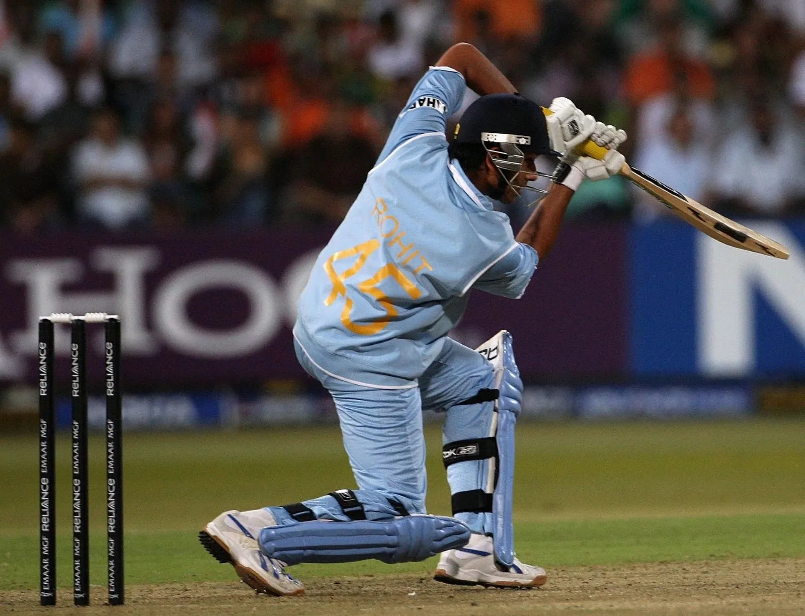 Rohit Sharma plays a cover drive through the off side in the 2007 ICC T20 World Cup