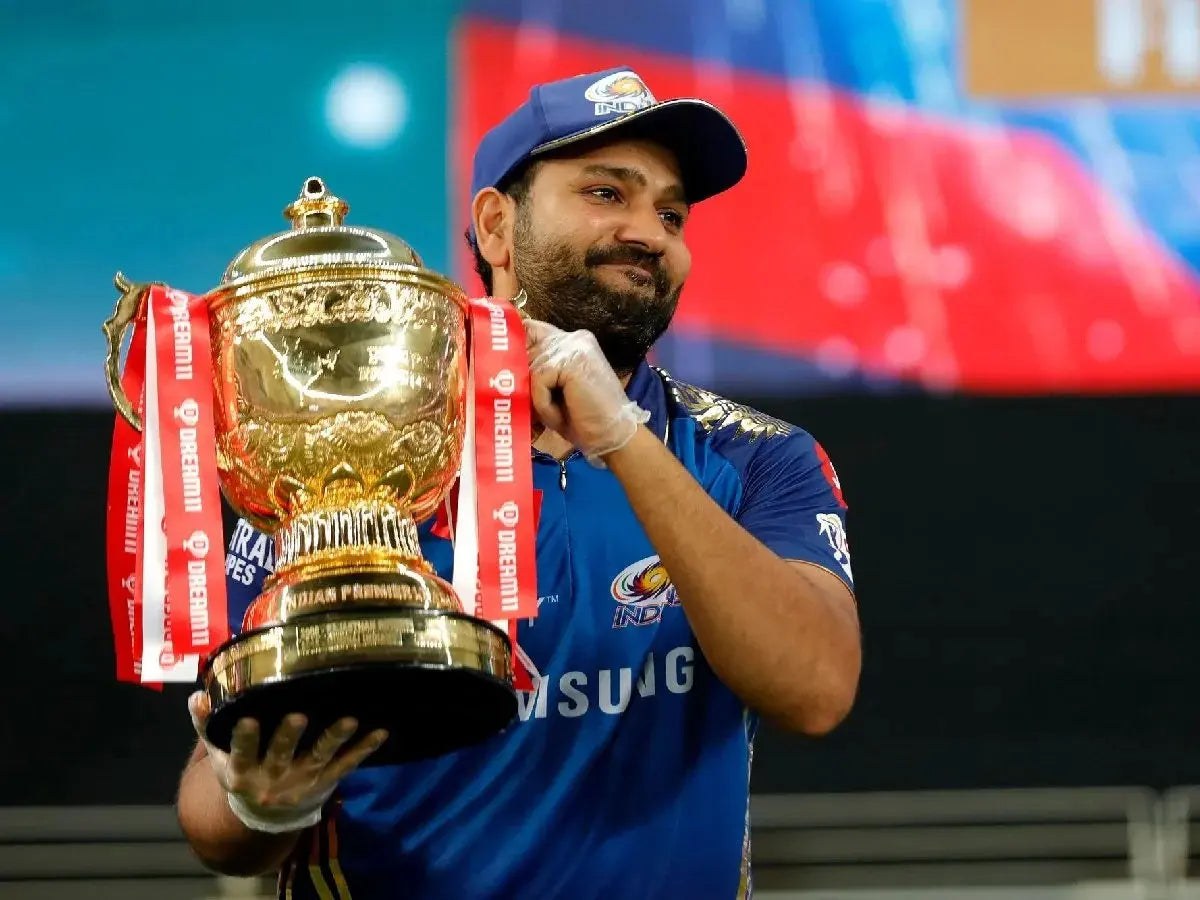 Rohit Sharma lifts the IPL trophy after winning it with Mumbai Indians for the fifth time