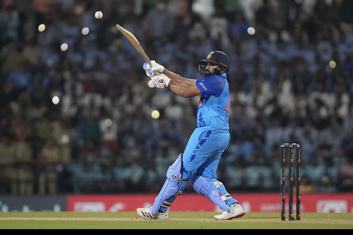 Rohit Sharma smacks the ball out of the park playing a pull shot