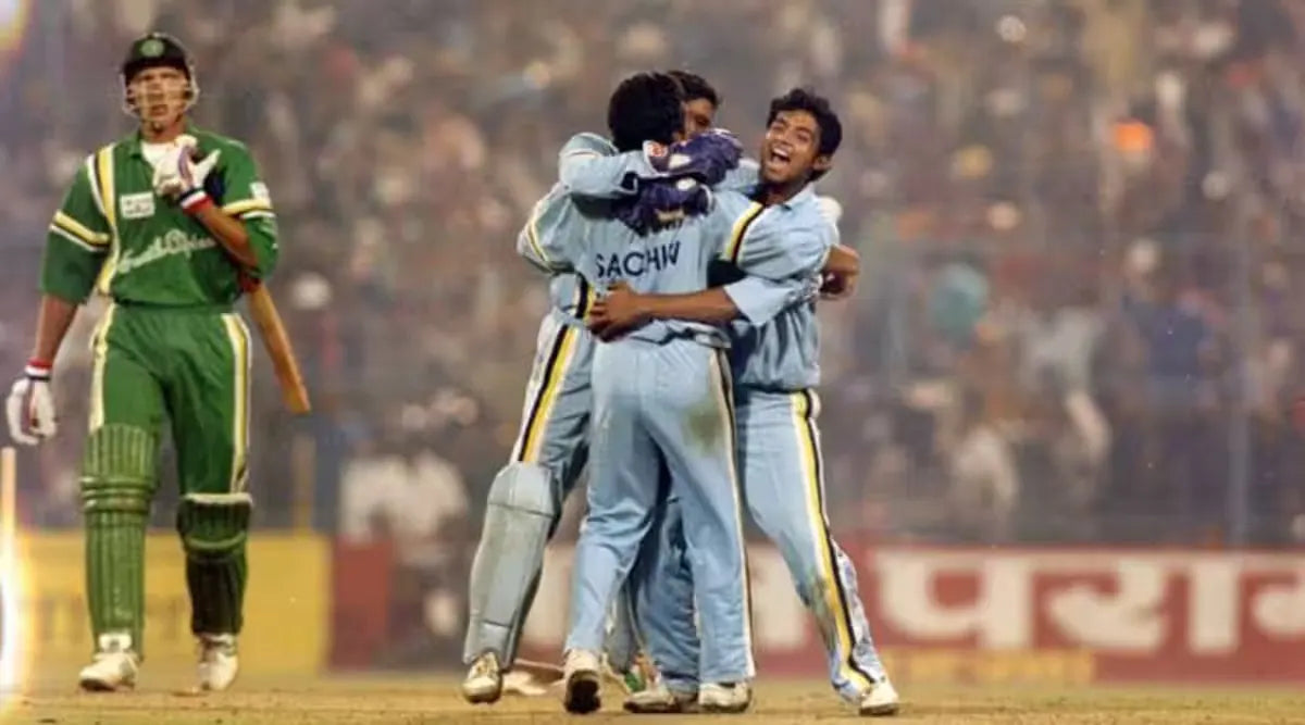 Sachin Tendulkar and co celebrate a wicket against South Africa in the Hero Cup Semi Final
