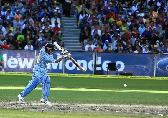 Sachin Tendulkar playing his iconic straight drive cricket shot