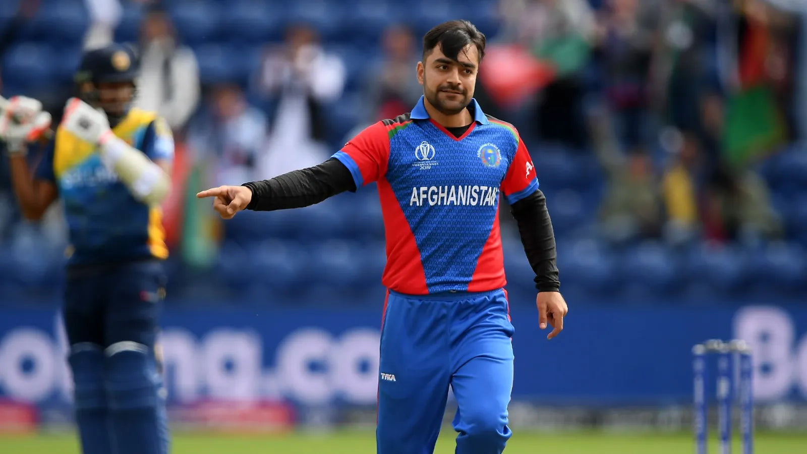 Rashid Khan celebrates after taking a wicket