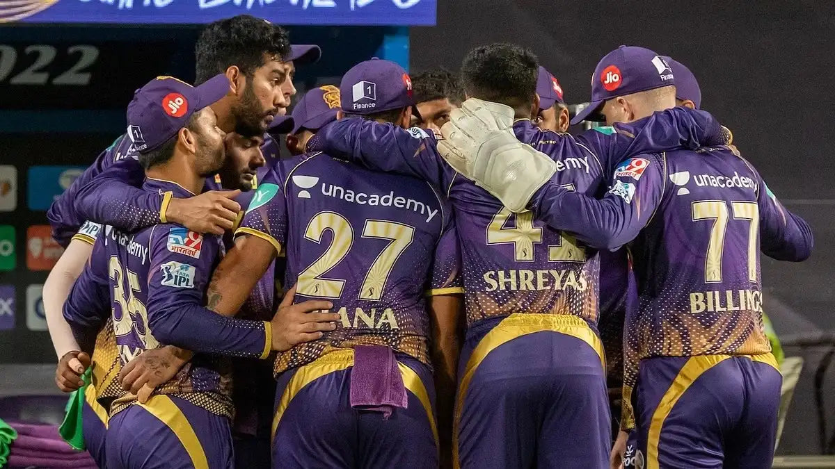 The Kolkata Knight Riders Players in a huddle