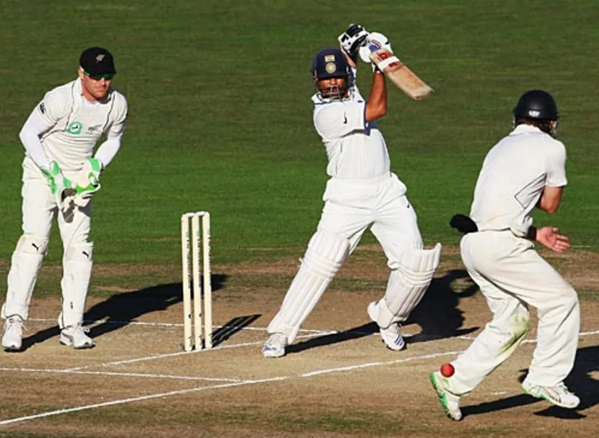 Sachin Tendulkar plays the backfoot cover drive in a test match