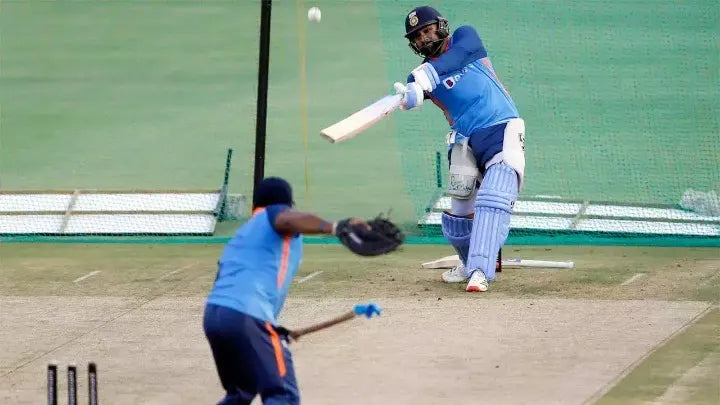 Rohit Sharma batting in the nets against a side arm throwdown