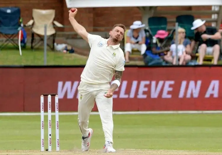 Dale Steyn does his bowling action before bowling a swinging delivery