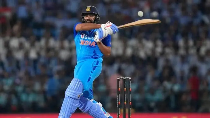 Rohit Sharma plays a pull shot in a T20 match for India