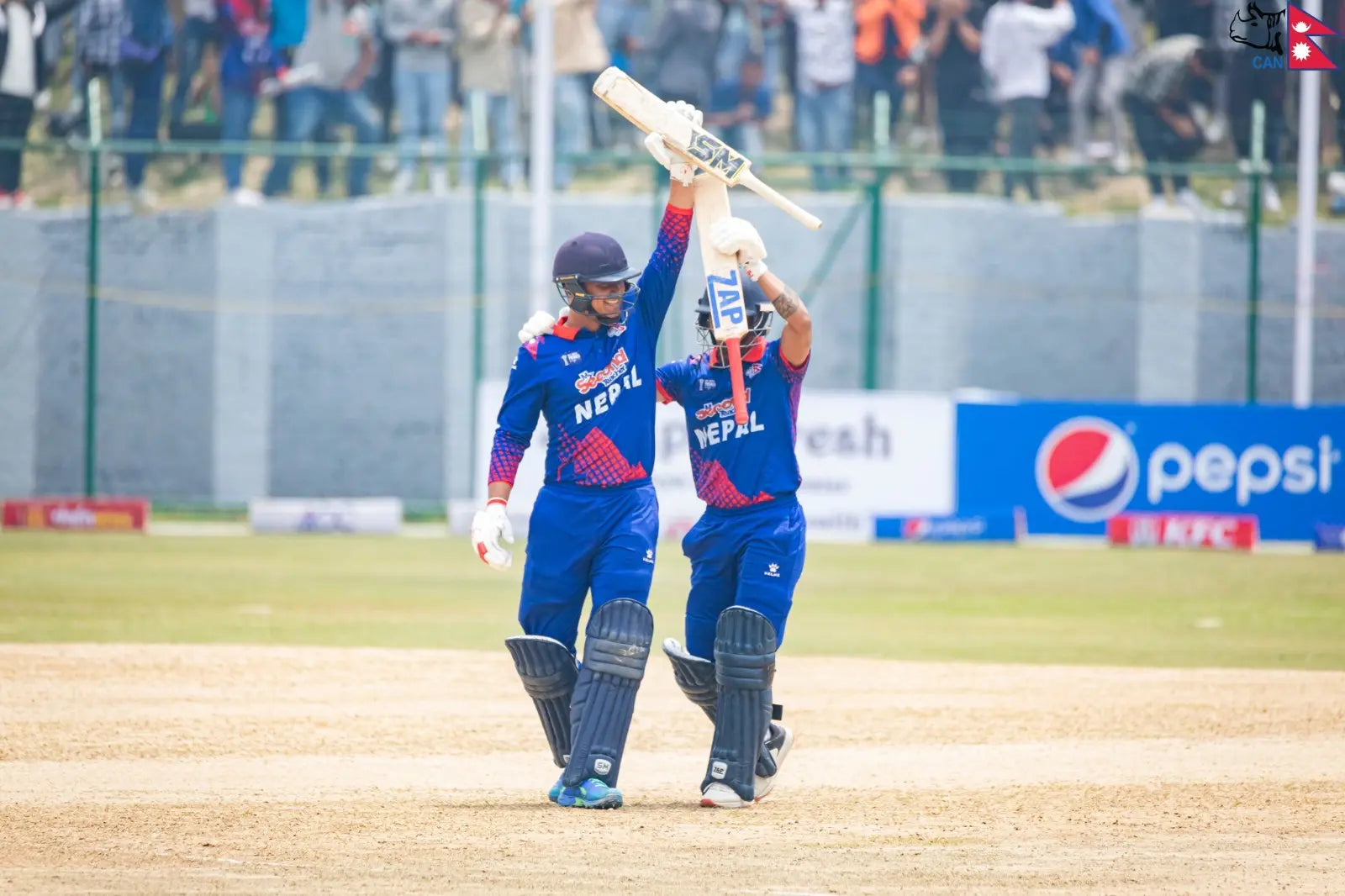 Kushal Malla celebrates with Rohit Paudel After scoring the fastest century in T20I Cricket