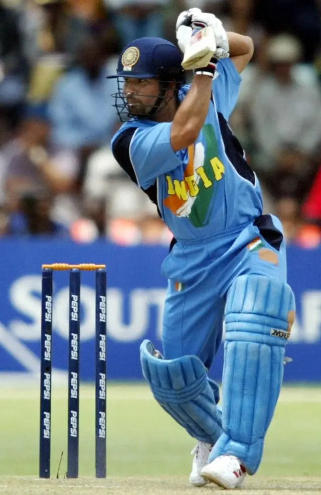 Sachin Tendulkar batting in the 2003 Indian Cricket Team jersey