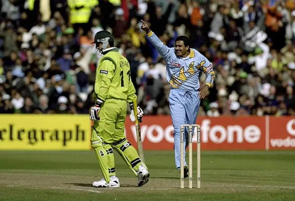 Anil Kumble celebrates a wicket in the 1999 Cricket World Cup match between India - Pakistan