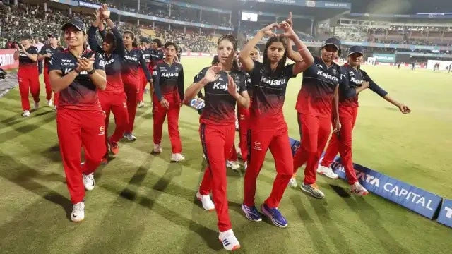 The RCB Women's team during the victory lap after a WPL Match