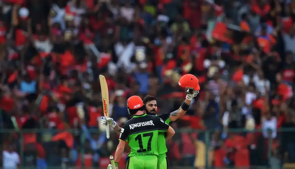 Virat Kohli celebrates his century with AB de Villiers Congratulating him