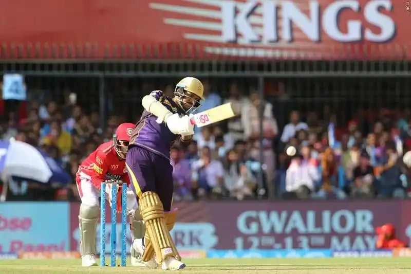 Sunil Narine batting against the Punjab Kings in an IPL match