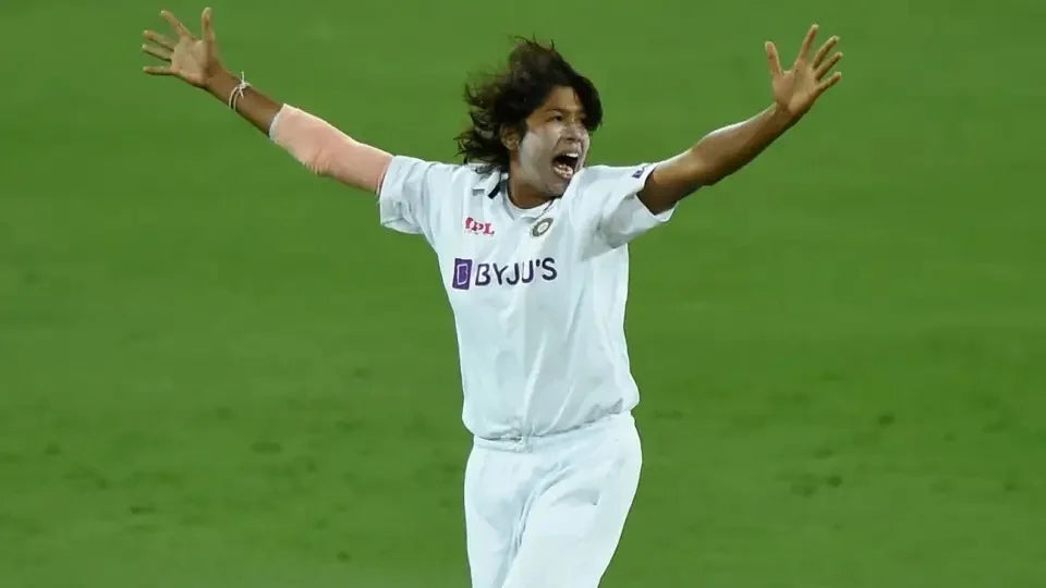 Jhulan Goswami celebrating a wicket in a Test Match