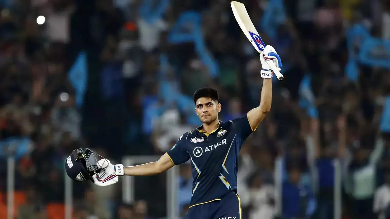 Shubman Gill celebrates his 100 against Mumbai Indians