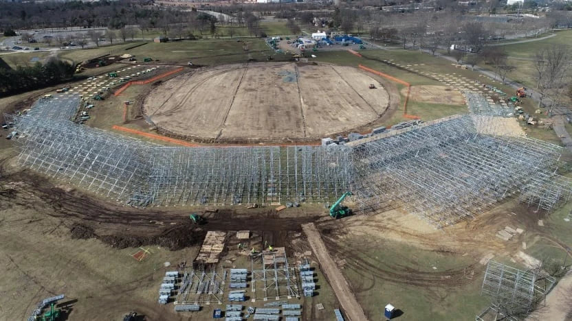 The ongoing construction of the Nassau International Cricket Stadium