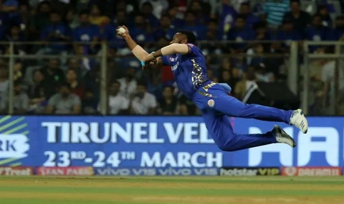 Keiron Pollard taking a flying catch in the IPL