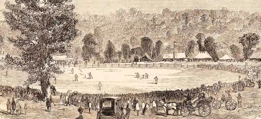 An illustration of the first ever International Cricket Match between Canada and the USA Cricket Team in 1844